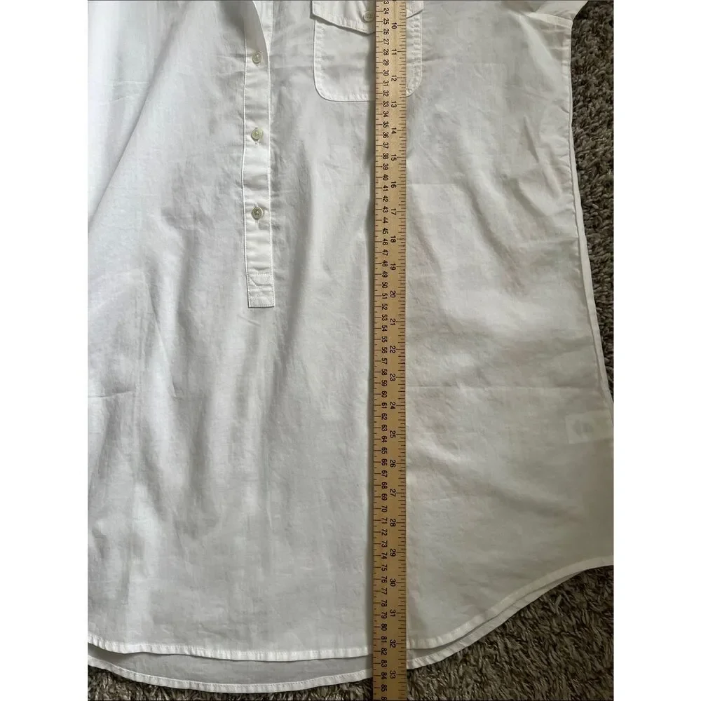 NWT J. Crew Men’s White Long-Sleeve 3/4 Button-Down Popover Shirt 100% Cotton XL